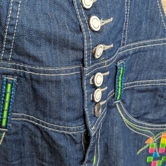 Coogi Overall Mini Skirt Womens 9/10 Blue Embroidered Denim 90s y2k - Picture 5 of 16